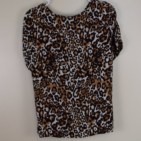 Talbots Leopard Print Ruched Short Sleeve Blouse Business Casual Career Classy M - Picture 6 of 8